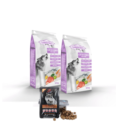 “Dos sacos de pienso Carnívoro Grain Free para perros, alimento natural sin cereales”