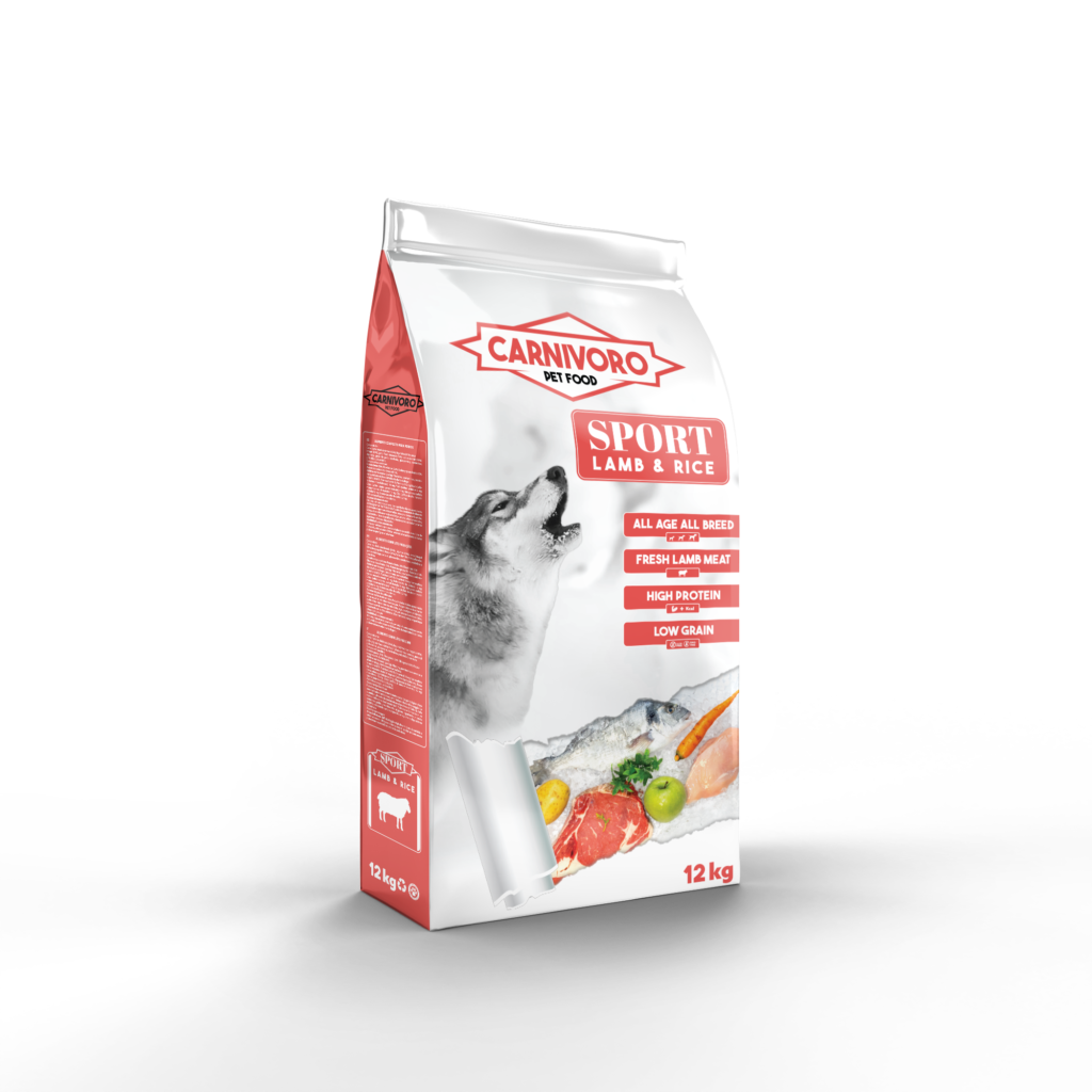 Pienso natural Carnívoro Sport para perros activos con carne de alta calidad de cordero y arroz integral-www.ecomascota.biz