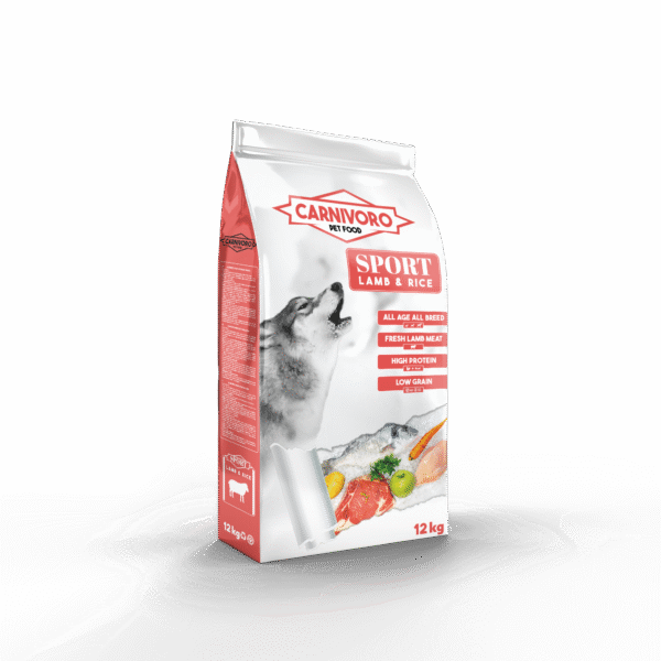 Pienso natural Carnívoro Sport para perros activos con carne de alta calidad de cordero y arroz integral-www.ecomascota.biz