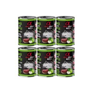 “Pack de 6 latas Alpha Spirit de pato y manzana verde 400 g para perros”