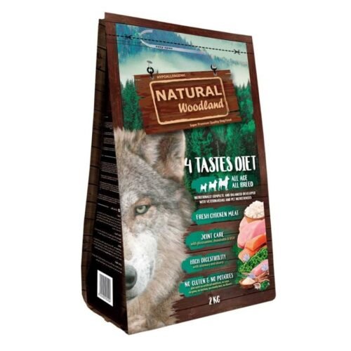 “Saco de pienso Natural Woodland 4 Tastes Diet para perros, alimentación natural con múltiples proteínas”