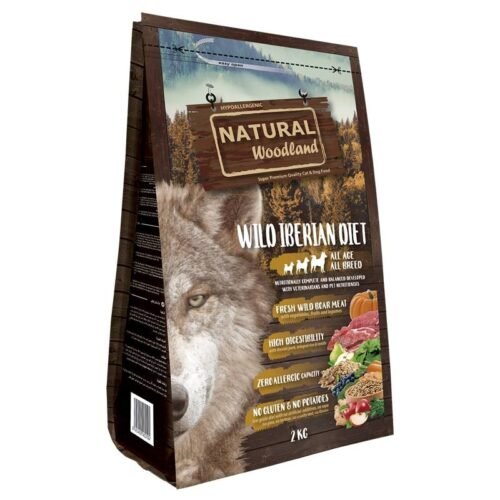 “Saco de pienso Natural Woodland Wild Iberian Diet para perros, alimentación natural premium con carne ibérica”