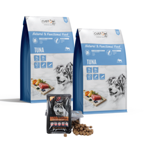 “Dos sacos de pienso Custom Diet Atún para perros, alimento natural sin cereales en formato 2 x 10 kg”