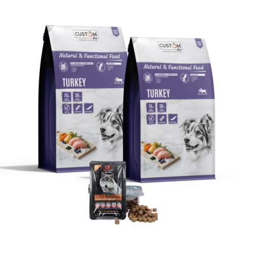 “Dos sacos de pienso Custom Diet Pavo para perros, alimento natural sin cereales en formato 2 x 10 kg”