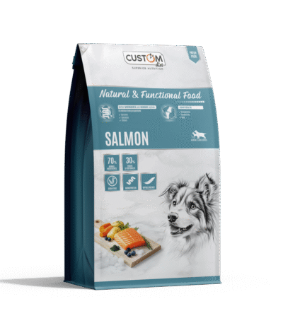 Pienso natural para perros Custom Salmón con Omega 3, salmón deshidratado y frutas, ideal para una piel sana y digestión ligera