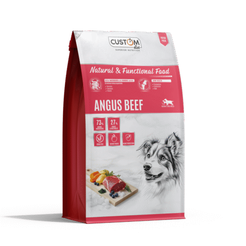 Pienso natural para perros Custom Diet Angus Beef con ternera y pollo fresco – alta proteína, sin cereales y con aceite de salmón – comprar en Ecomascota.biz