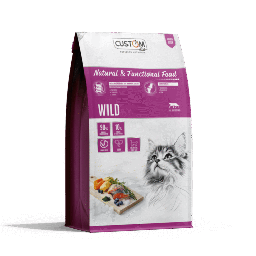 Pienso natural para gatos Custom Wild Cat rico en salmón y pollo, sin cereales, con omega 3 y probióticos